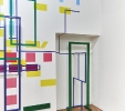 Geometrie d'ambiente, 2016, installazione, acrilico su tela e intonaco, alluminio policromo. Palazzo Da Porto, Vicenza